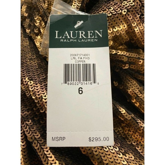 Lauren Ralph Lauren Sequined Shift Dress Copper Womens 6 S NWT $295 Flapper - Picture 6 of 6